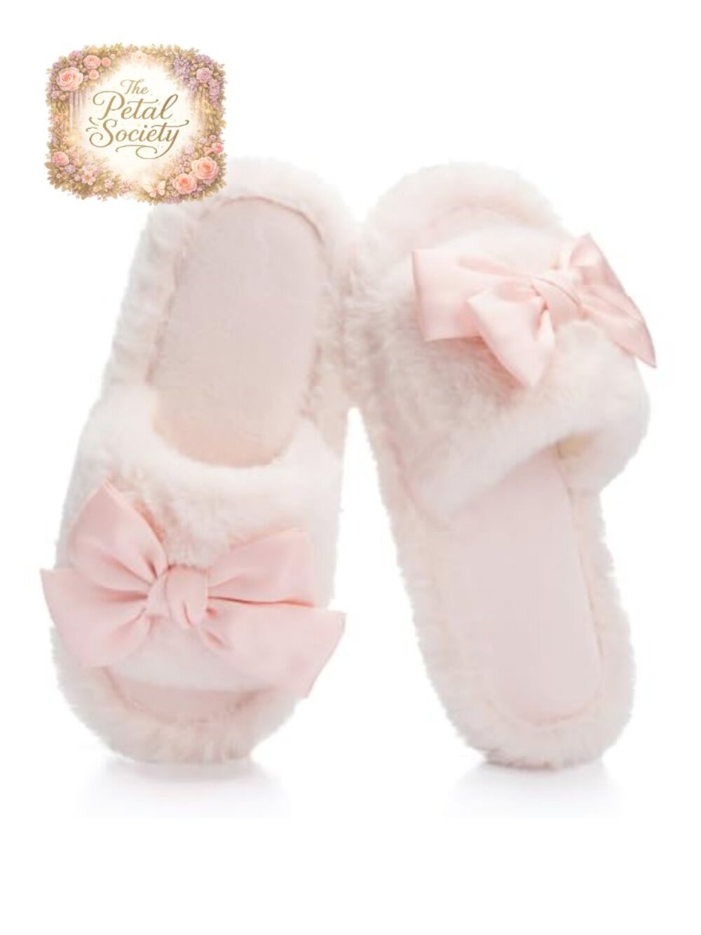 Faux Fur Bow Slippers Fuzzy Open Toe House Shoes Memory Foam